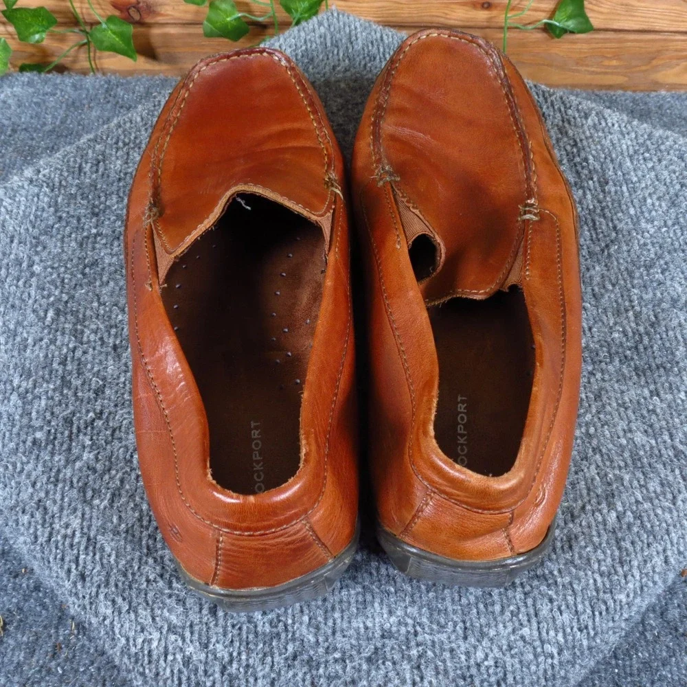 Rockport K55807 Mens Loafer Size 12 Driving Shoe Tan Leather Slip On Moc Toe